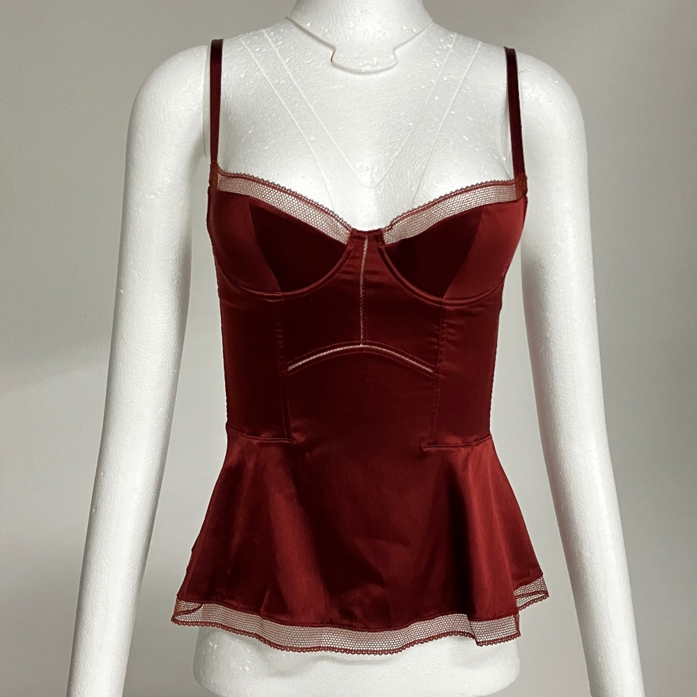 Eres Paris Silk Burgundy Top with Built in bra/corset 32C